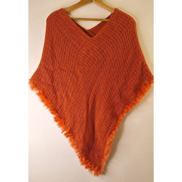 Vtg ANGORA Soft Poncho Cover-up Women's Sz Small Real Fur Trim Western Bohemian - Picture 1 of 7